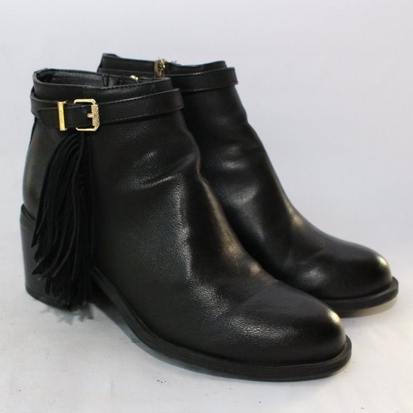 Circus By Sam Edelman Jolie Fringe Heel Boots Size 7.5 Black Leather Booties - Picture 1 of 10